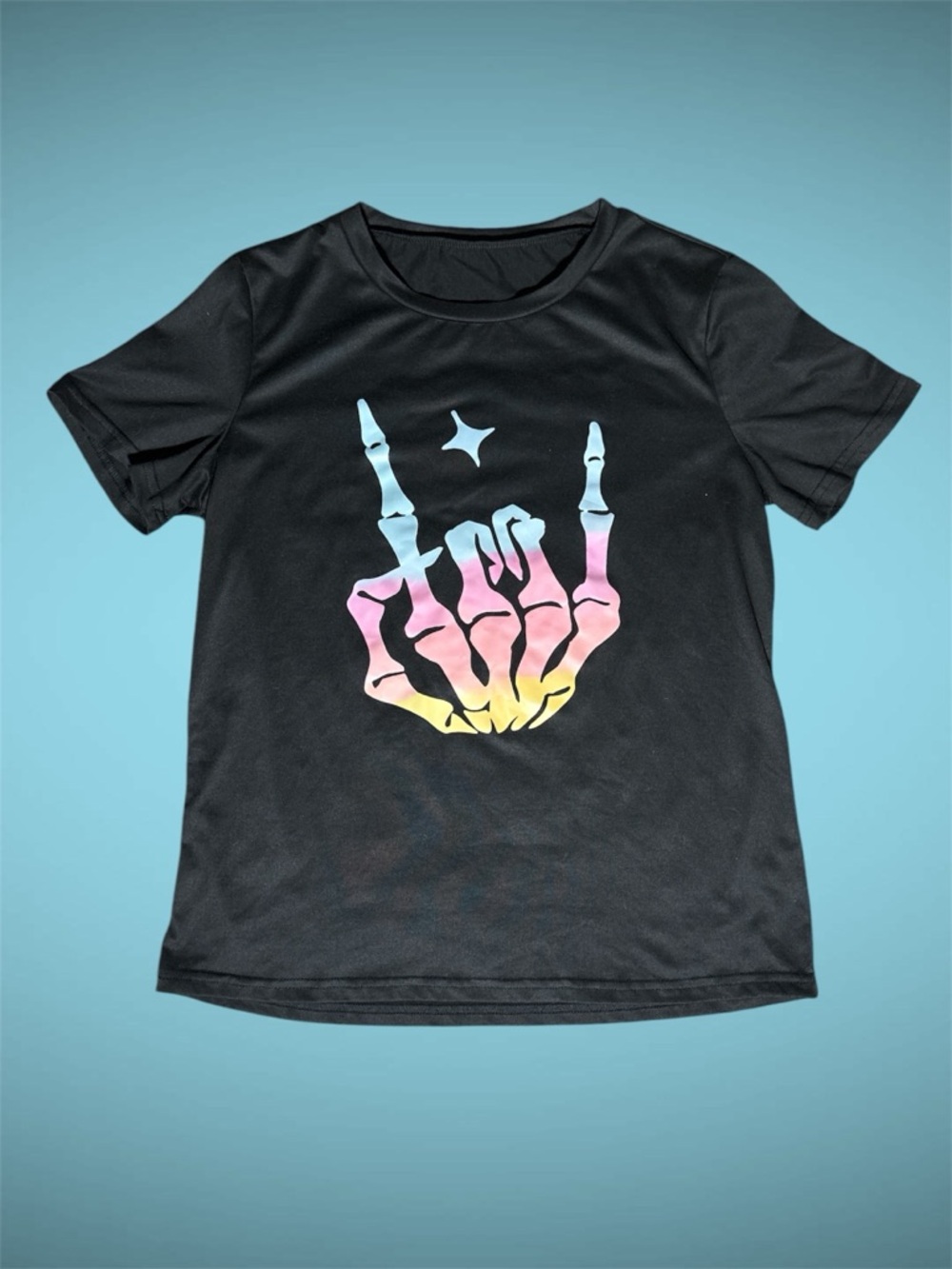 Black Graphic Tee Pastel Ombre Skeleton Hand and adidas joggers! - Picture 2 of 2
